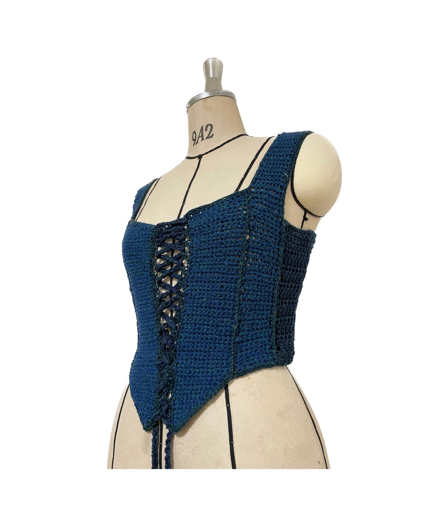 Ladder Tape Hand-Knitted Corset NAVY+GREEN