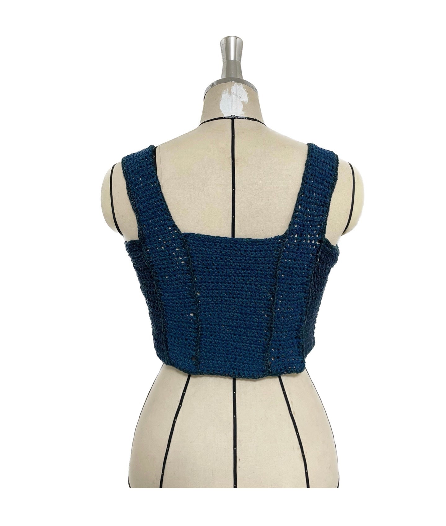 Ladder Tape Hand-Knitted Corset NAVY+GREEN