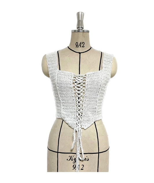 Ladder Tape Hand-Knitted Corset WHITE