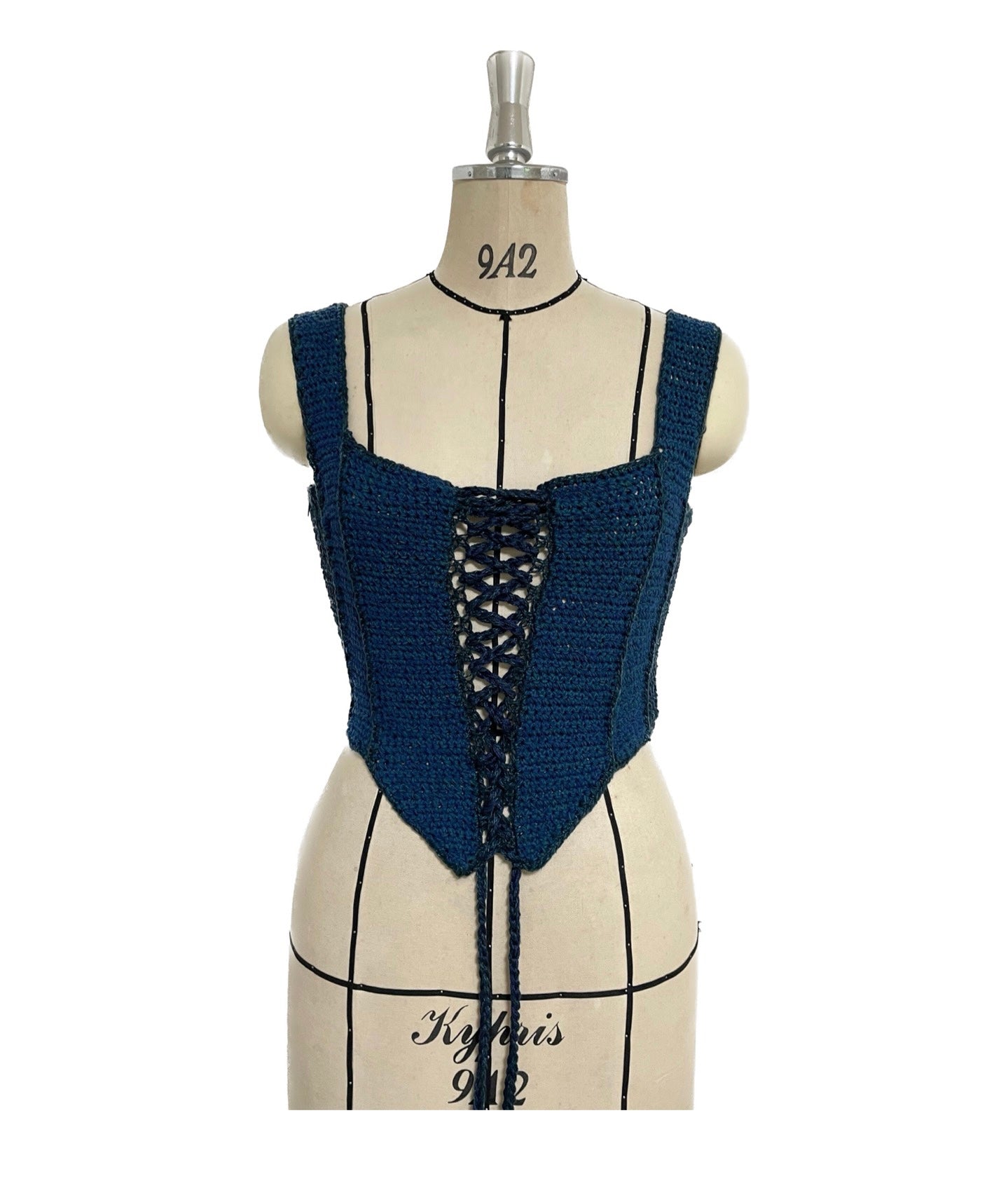 Ladder Tape Hand-Knitted Corset NAVY+GREEN